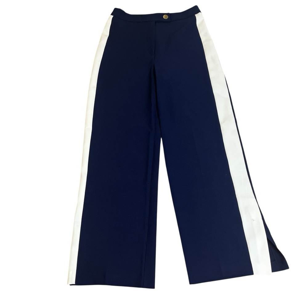 River Island Navy Wide-Leg Pants with White Side Stripes Sz 12